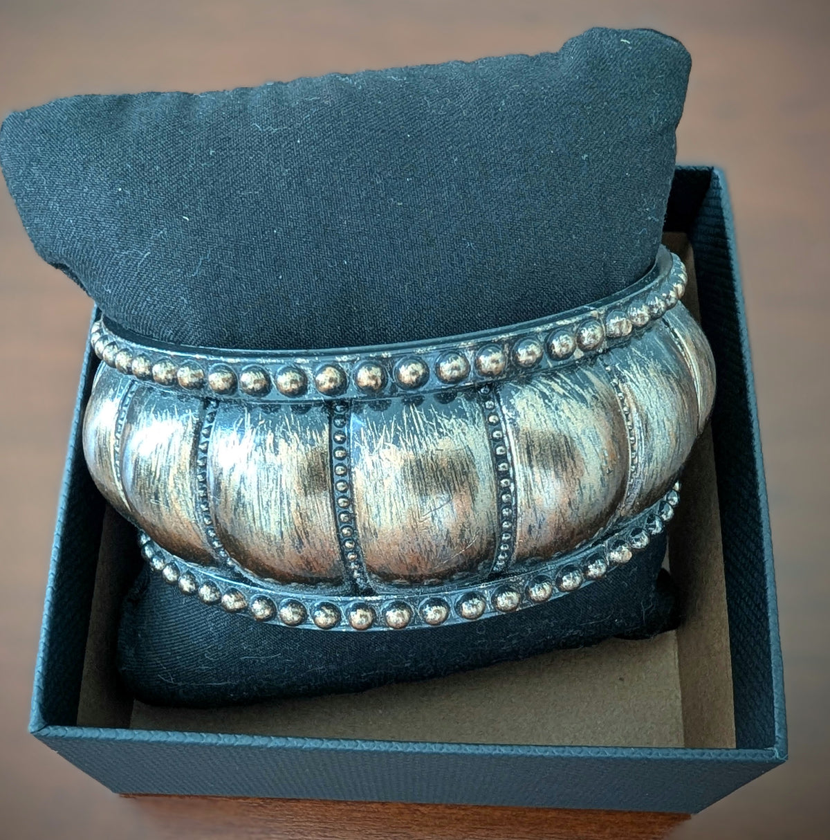 Oxidized Copper Pumpkin-Style Bangle