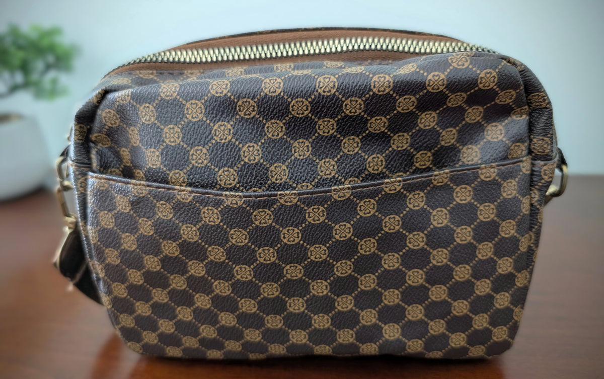 Checkered Brown Faux Leather Crossbody Bag