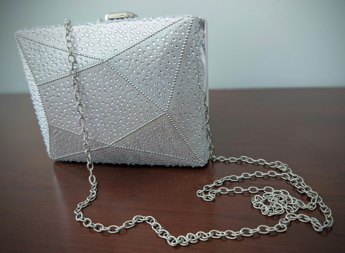 Silver Studded Clutch with Chain Strap