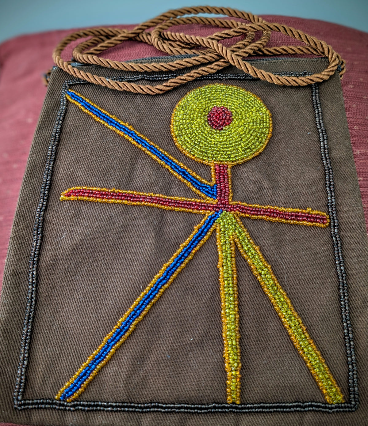 Handmade Jean Crossbody Bag – Beaded Stick Figure